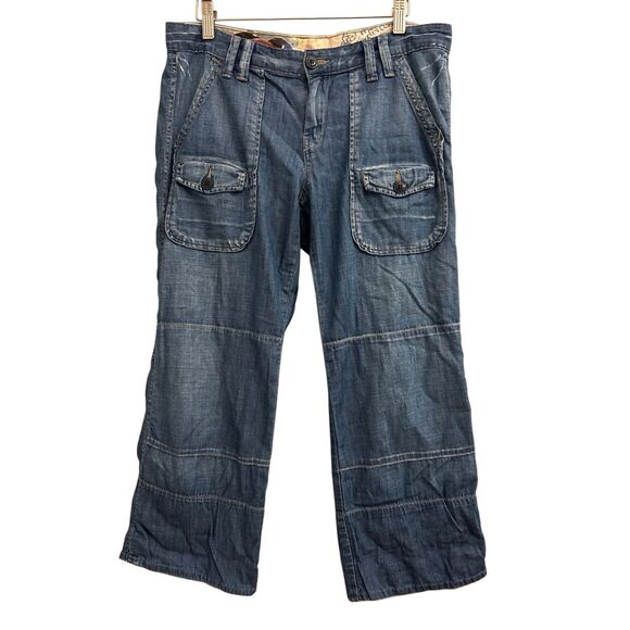 Y2K Lucky Brand Jeans Japanese Ukiyoe Art Pattern Cropped Jeans size 29 Hippie - Picture 3 of 12